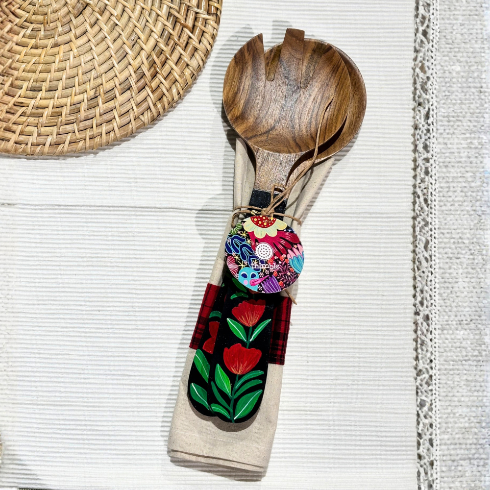 Wooden Salad Spoon And Tea Napkin