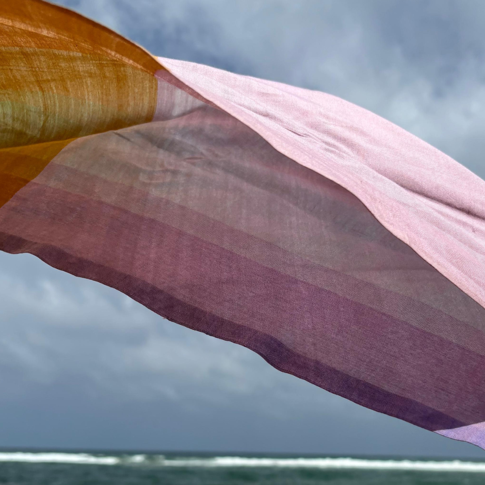 Light Pink , Light Purple And Mustard Cotton Handloom Shawl