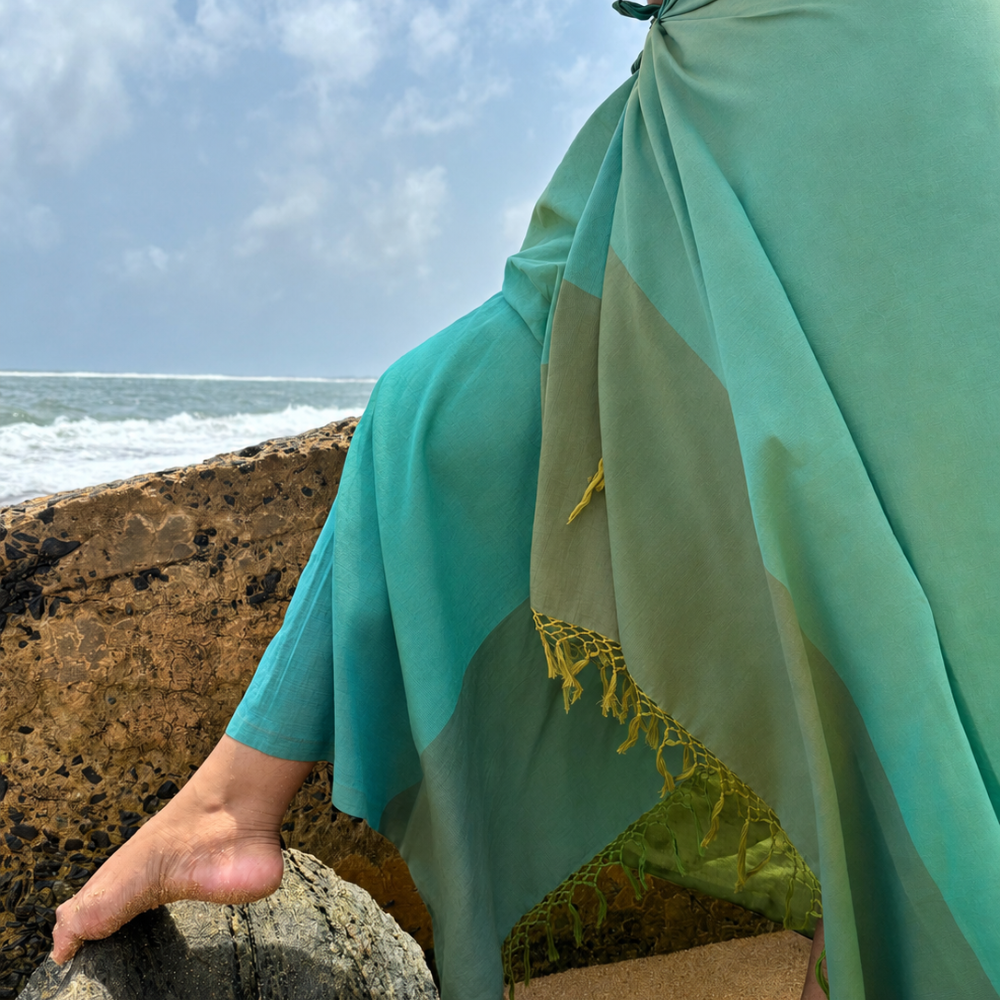 Three Tone Green Cotton Handloom Beach Wrap