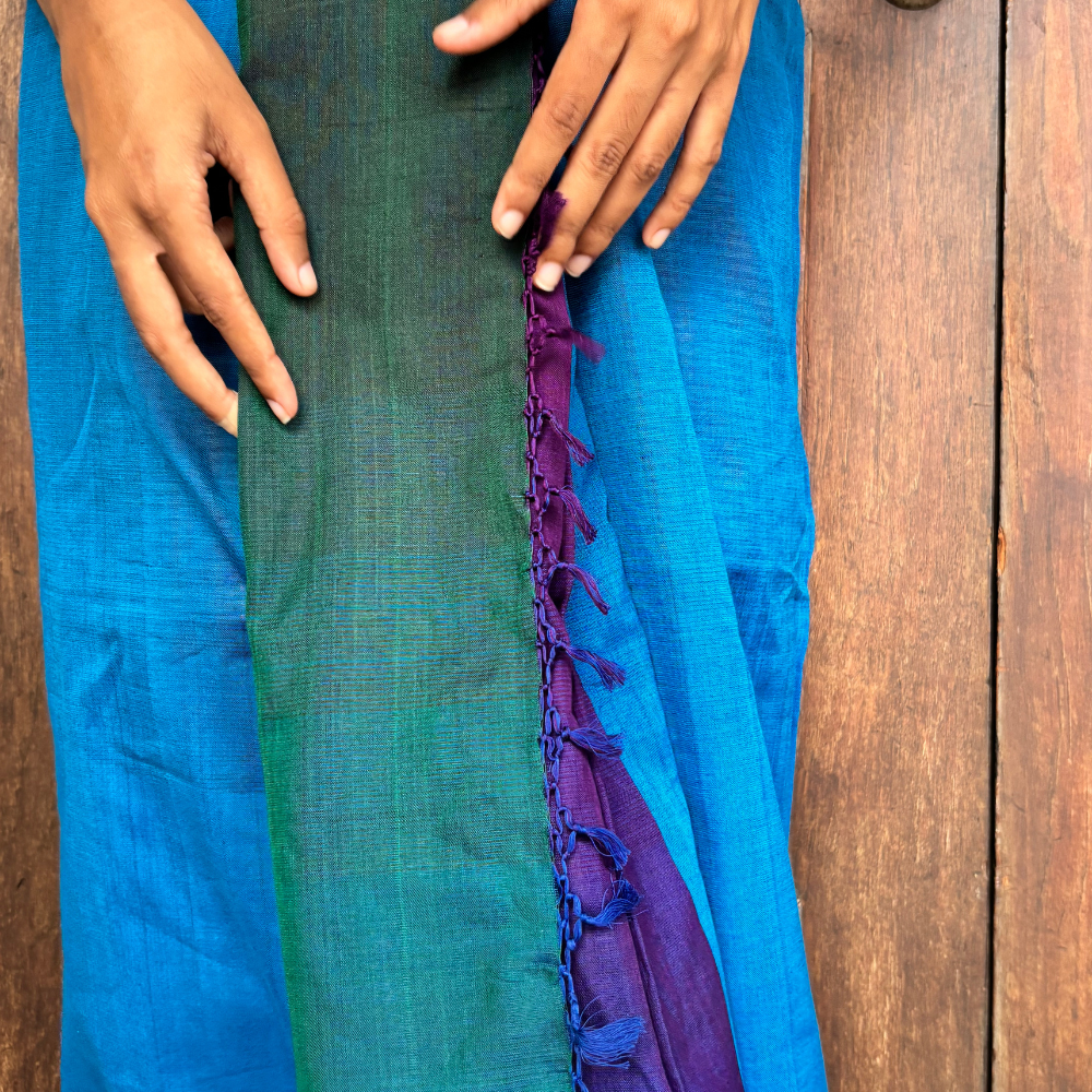 Purple , Orange And Yellow Striped Cotton Handloom Lungi