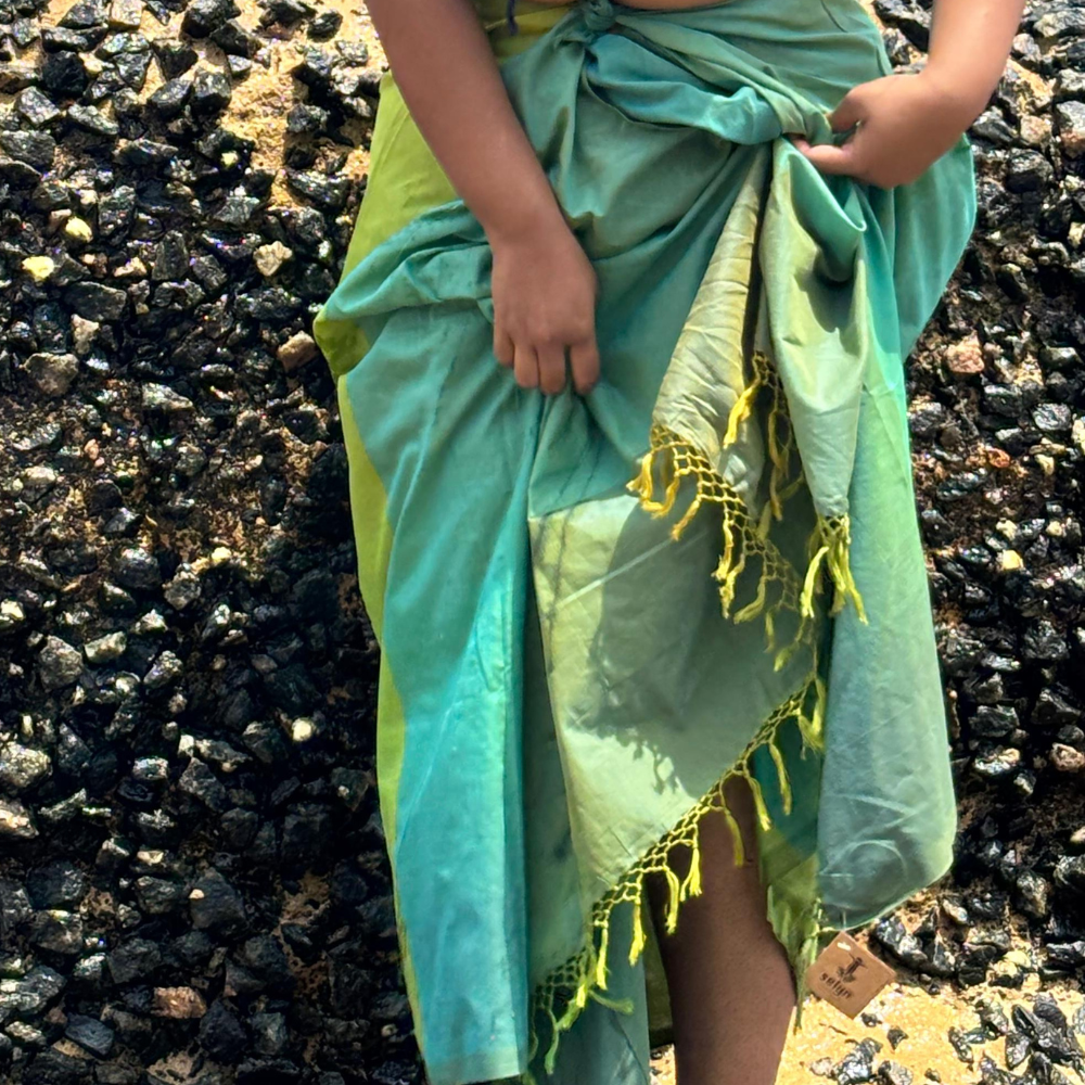 Three Tone Green Cotton Handloom Beach Wrap