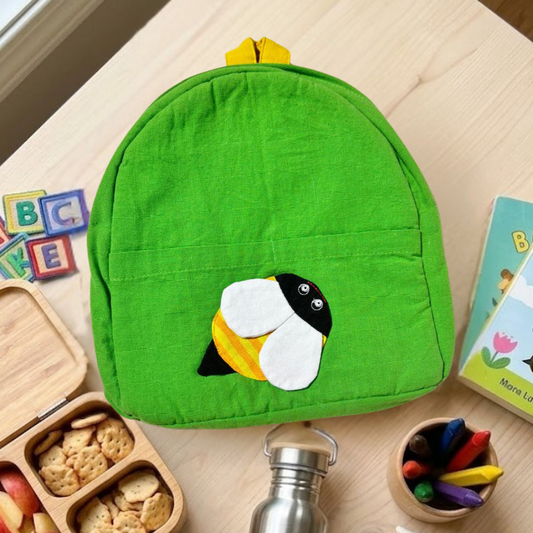 Handloom Bee Backpack for Kids | Eco-Friendly Cotton Bag