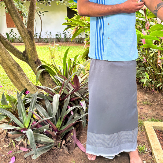 Dark Ash , Ash And White Striped Handloom Sarong | Standard Size