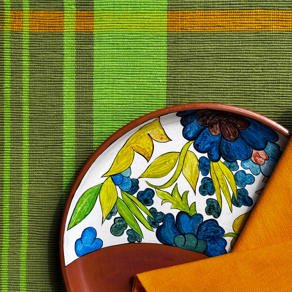 
Dark Green and Light Green Patterned  Handloom Table Mat & Napkin Set-6 Seater
