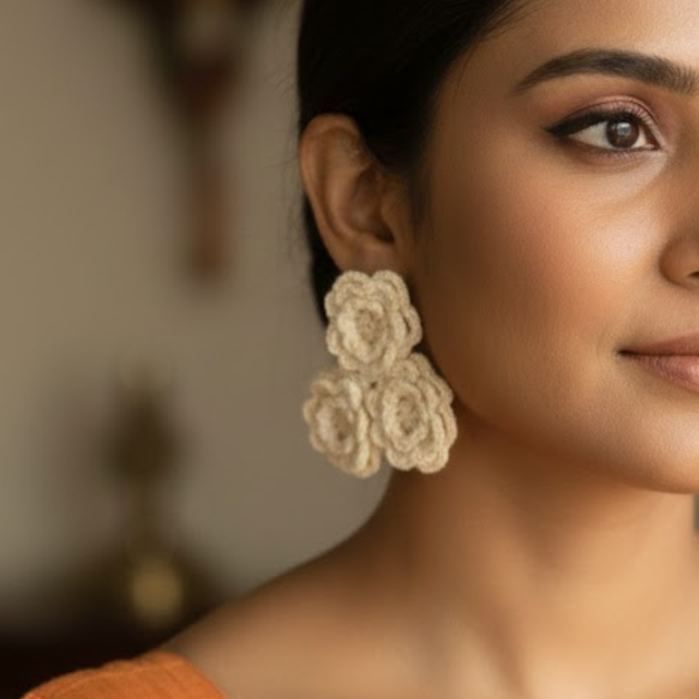 Off White Crochet Earrings