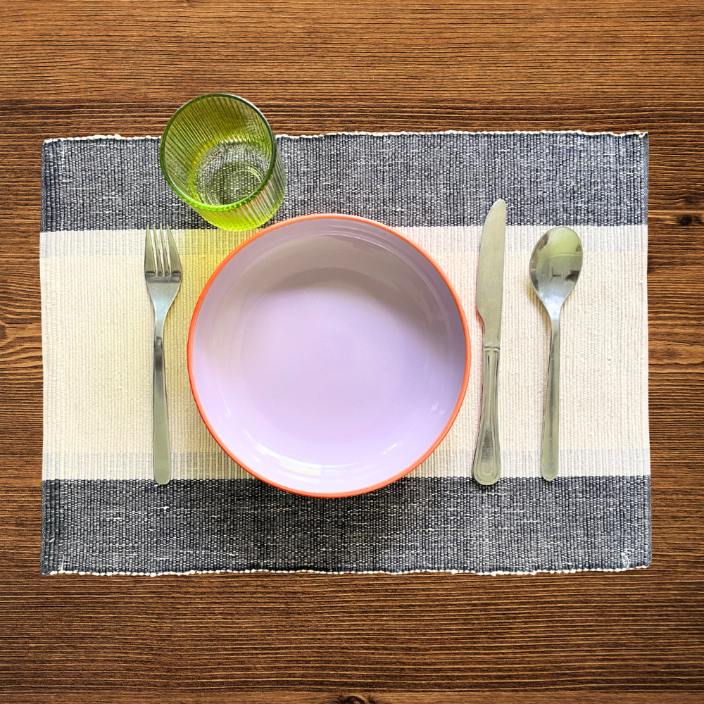 Black & Cream Striped Handloom Table Mat