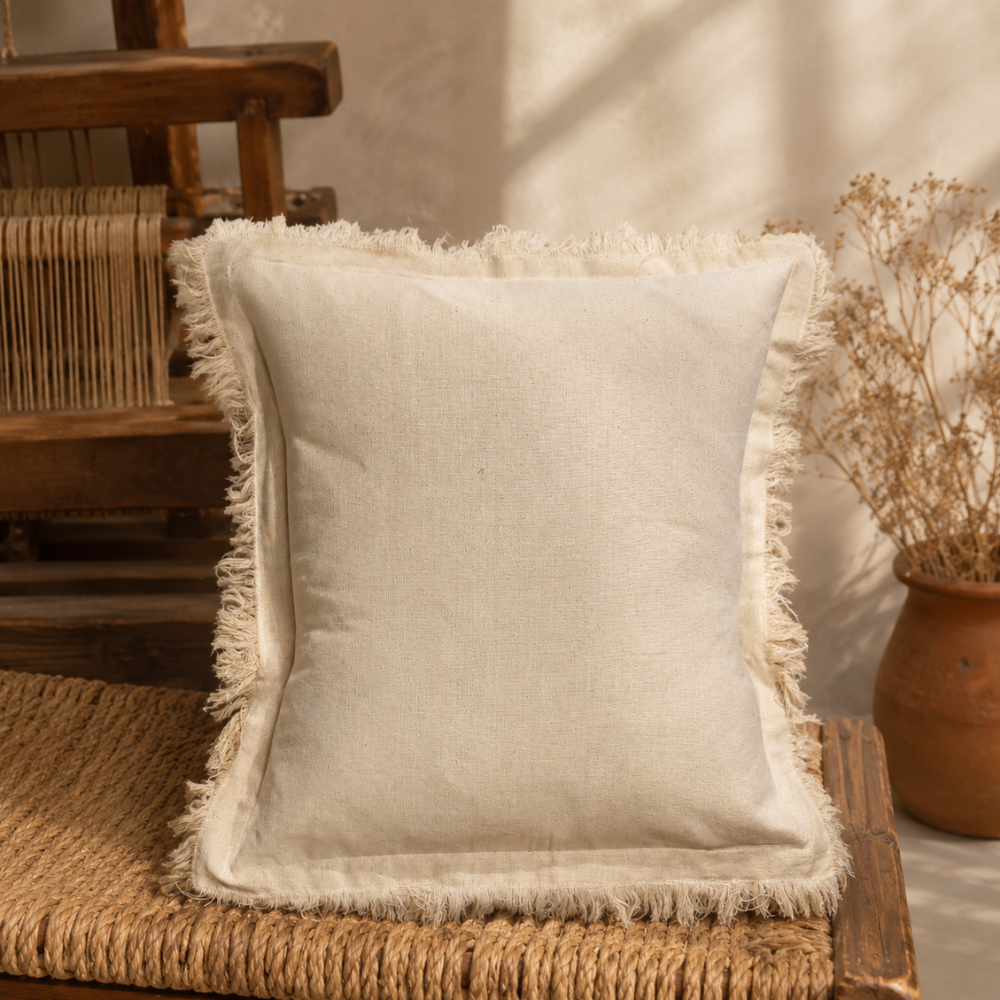 Off White Cushion Cover with Frill
