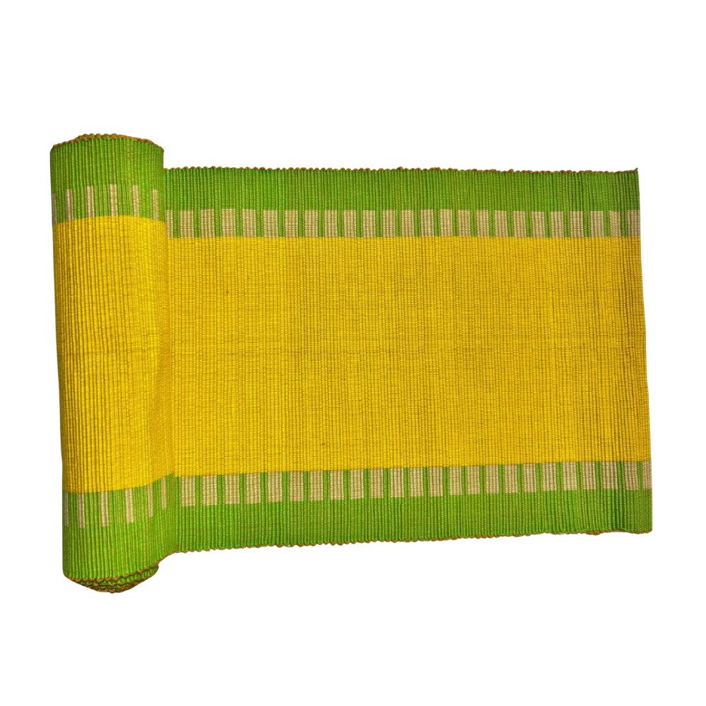 Green And Yellow Pattern Handloom Table Runner | 8 Seater