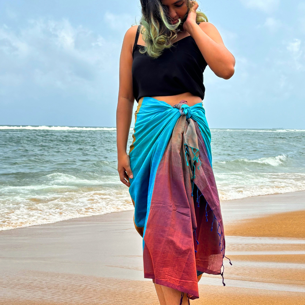 Turquoise & Magenta Cotton  Handloom Beach Wrap