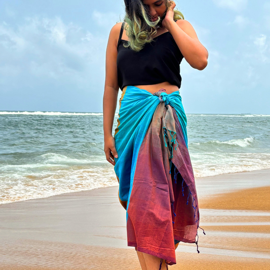 Turquoise & Magenta Cotton  Handloom Beach Wrap