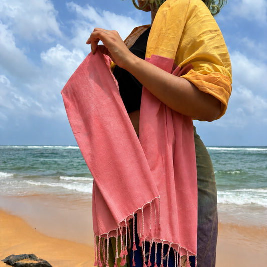 Light Pink And Mustard Cotton Handloom Shawl