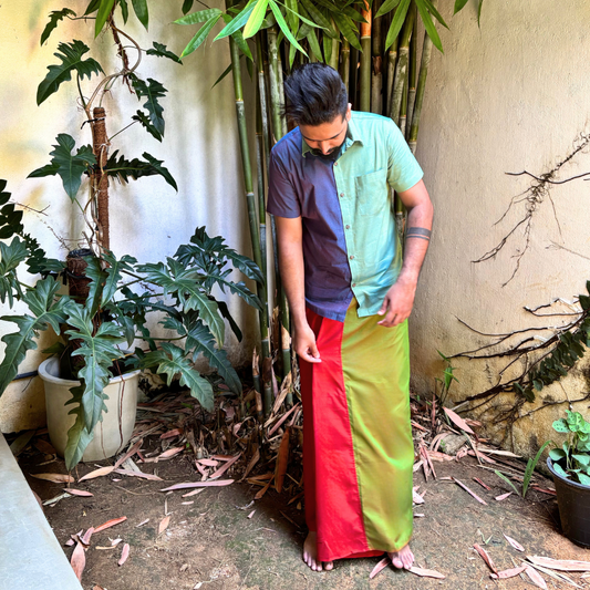 Red And Green Striped Handloom Sarong | Standard Size