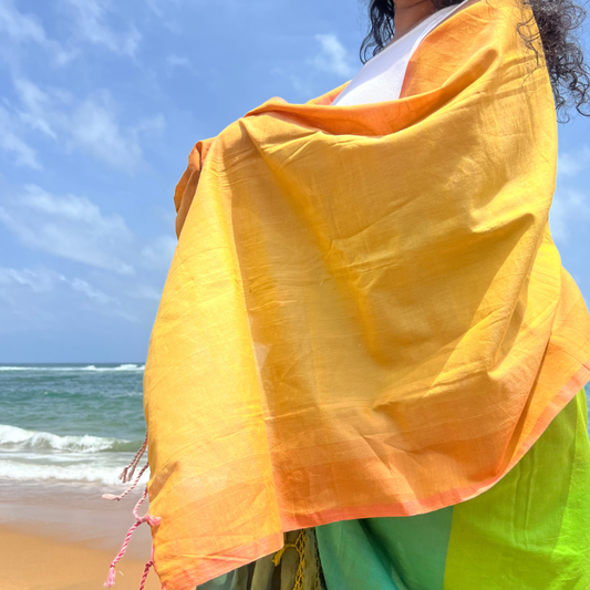 Yellow And Orange Cotton Handloom Shawl