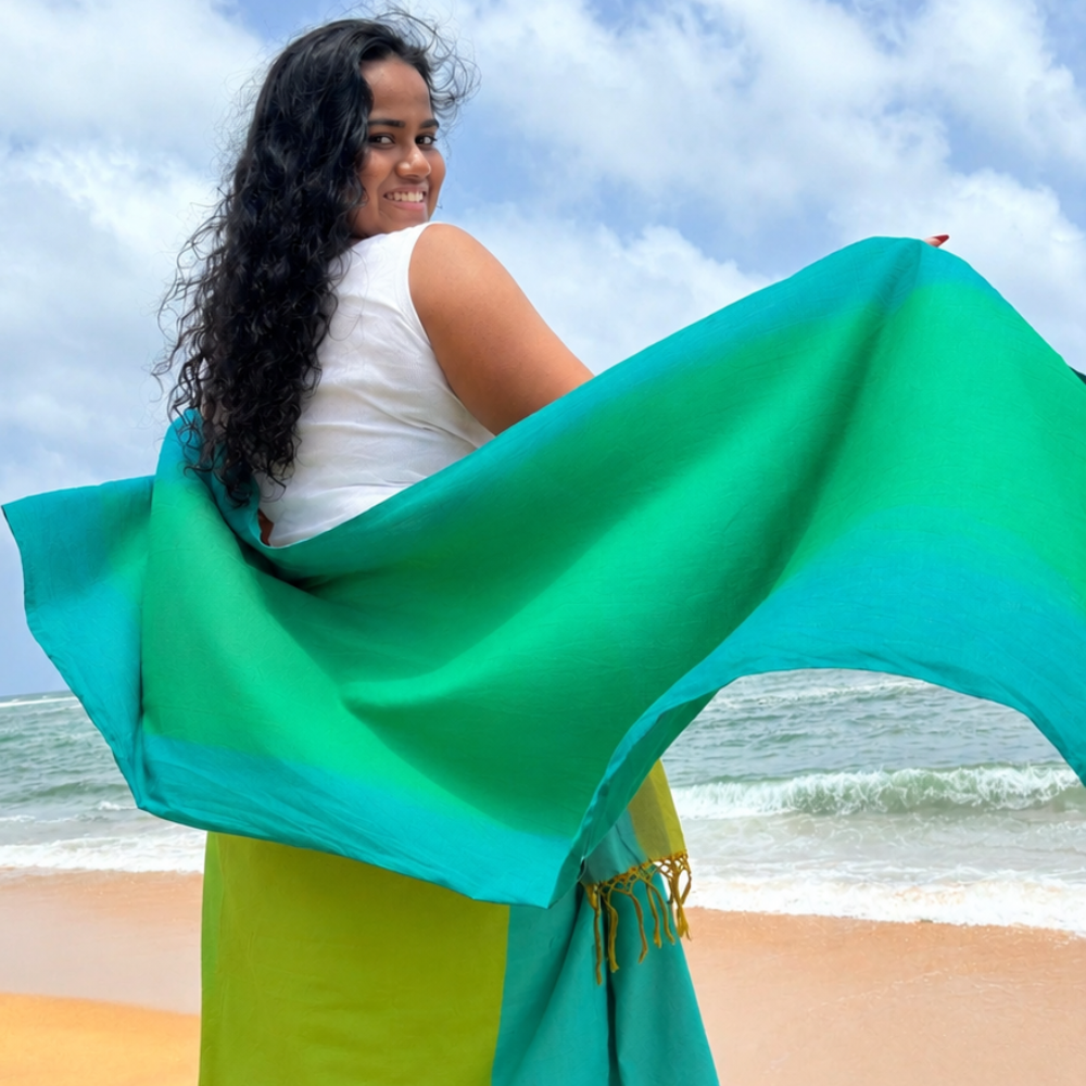 Green And Light Green Cotton Handloom Shawl