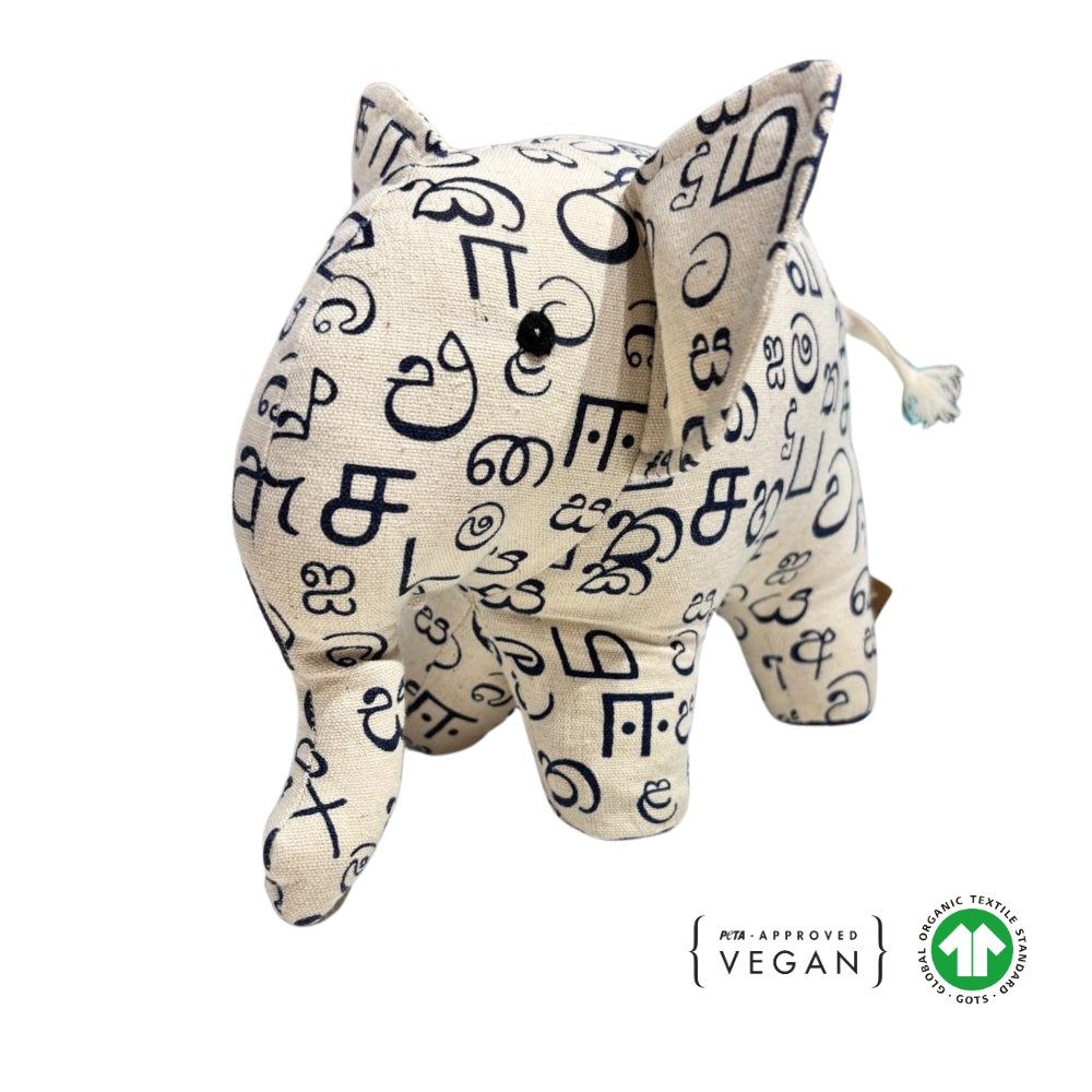 Alphabet Elephant Plush Toy – Sinhala & Tamil Letters | Large Size | Handloom Cotton
