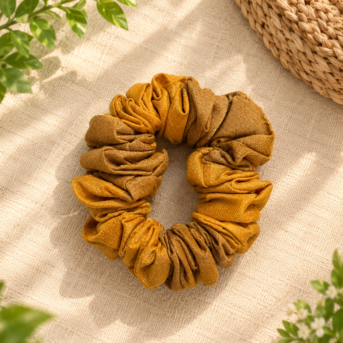 Brown And Yellow Handloom Scrunchie