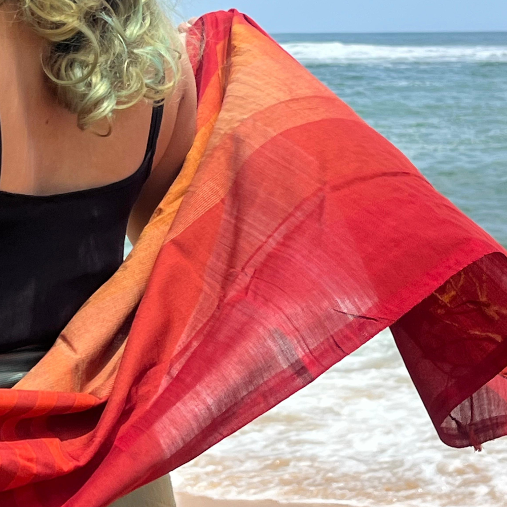 Red And Orange Striped Cotton Handloom Shawl