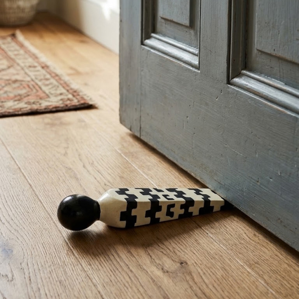 Black & Cream Color Printed Wooden Door Stoppers