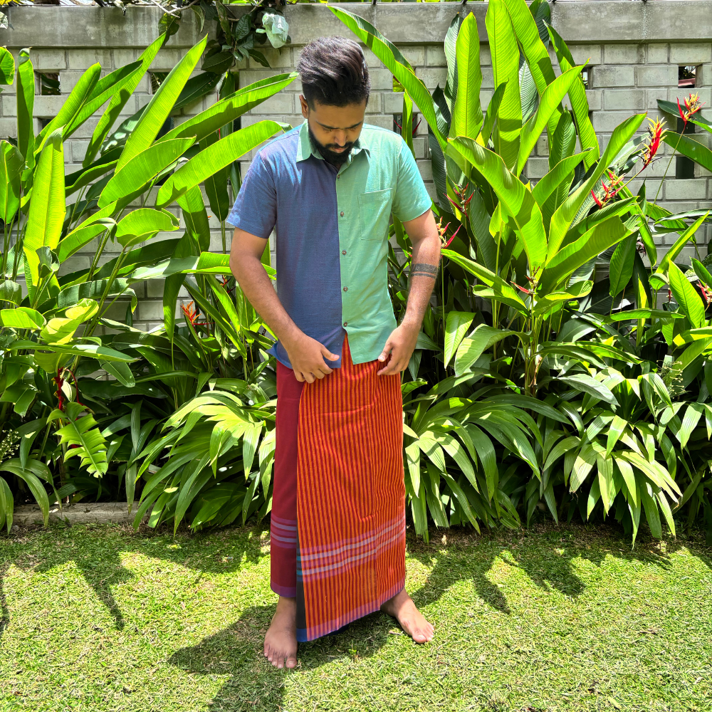 Green And Purple Mixed Blue Striped Handloom Shirt | Small Size