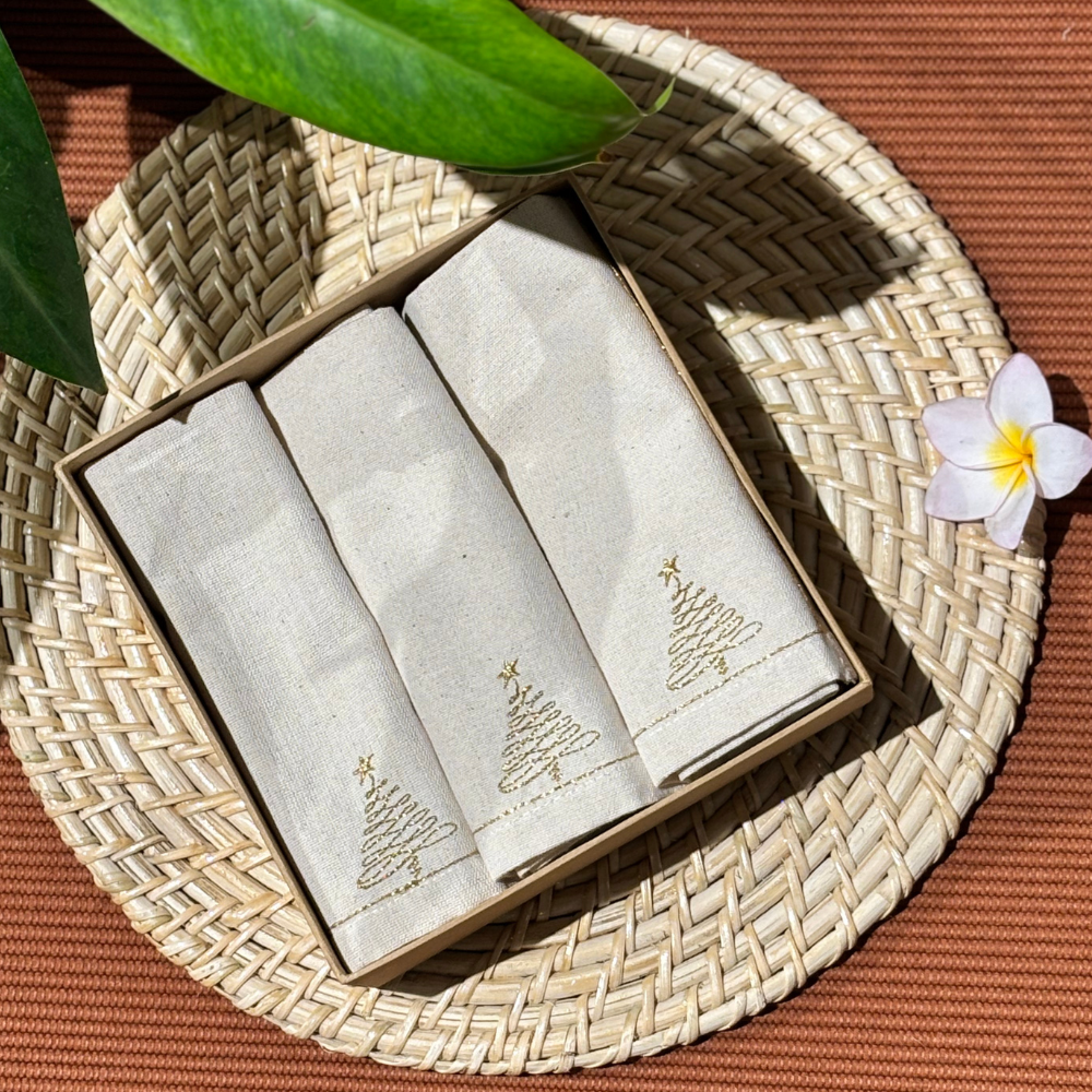 Christmas Tree Napkin Set – Off White (6 pcs)
