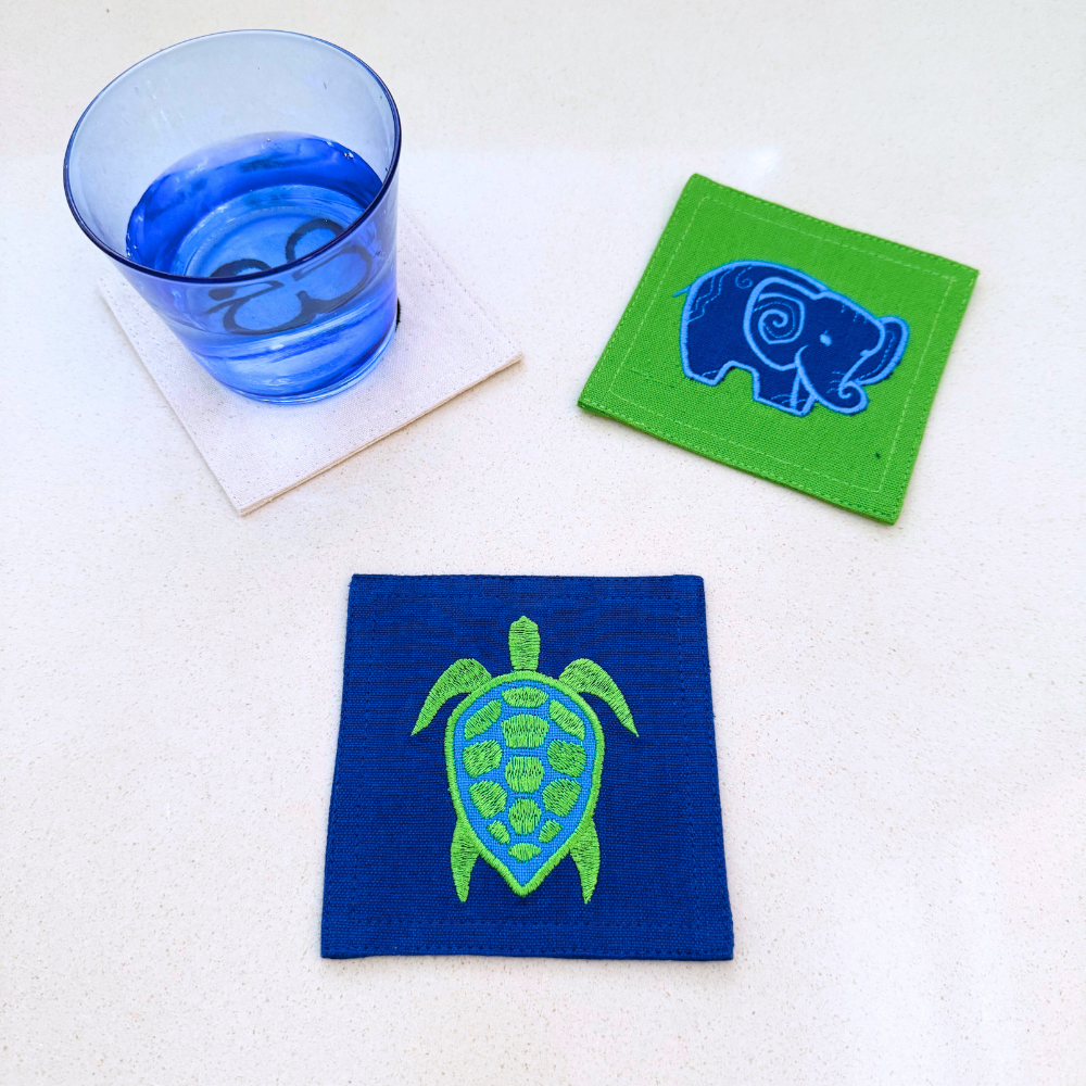 Blue Turtle Embroidered Coasters