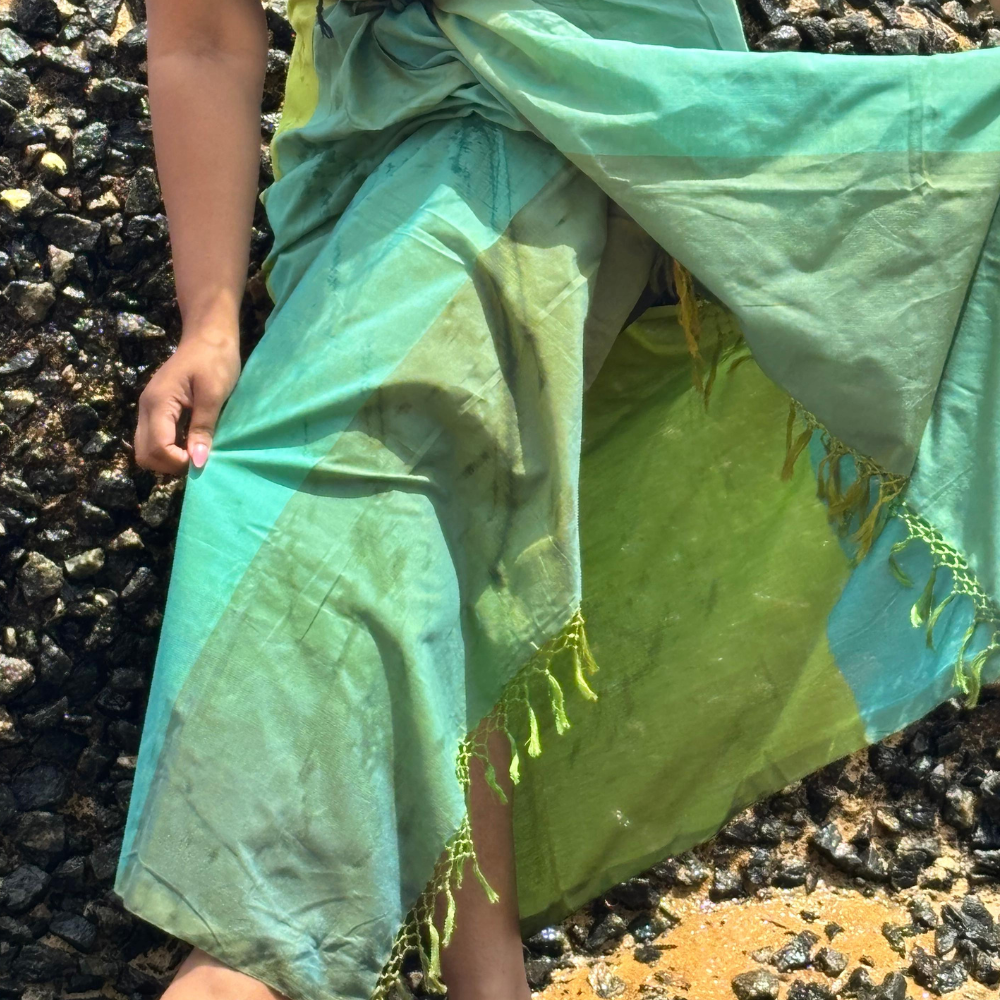 Three Tone Green Cotton Handloom Beach Wrap