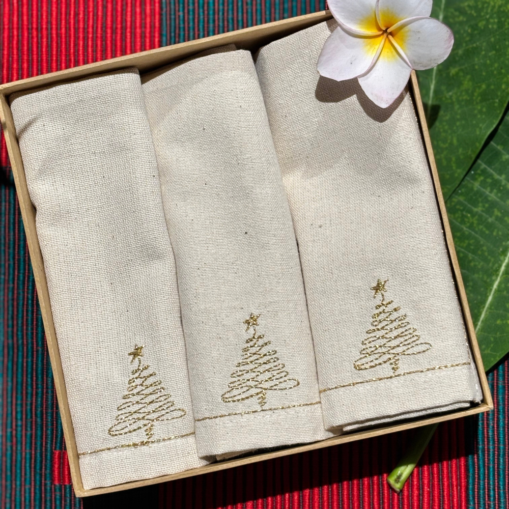 Christmas Tree Napkin Set – Off White (6 pcs)