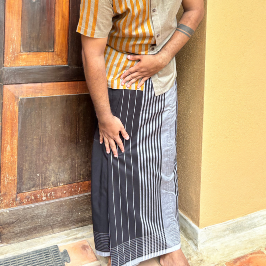 Ash And Black Striped Handloom Sarong | Standard Size