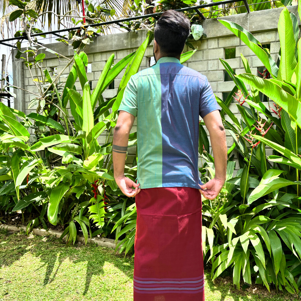 Green And Purple Mixed Blue Striped Handloom Shirt | Small Size