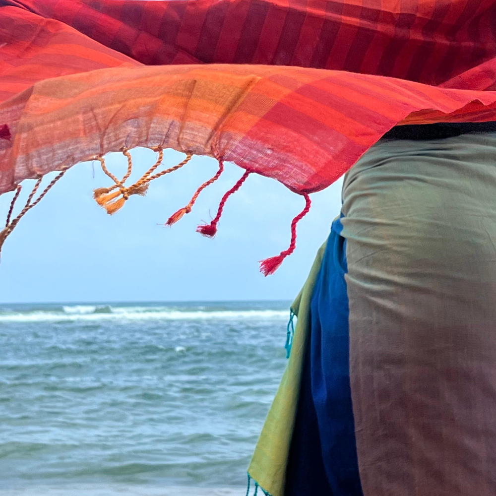 Red And Orange Striped Cotton Handloom Shawl