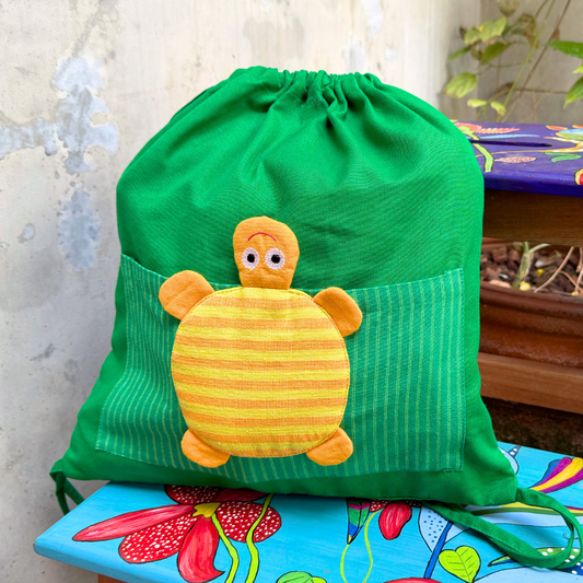 Green Turtle Handloom Drawstring Bag