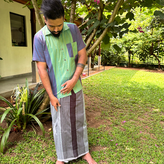 Dark Brown And Ash Striped Handloom Sarong | Standard Size