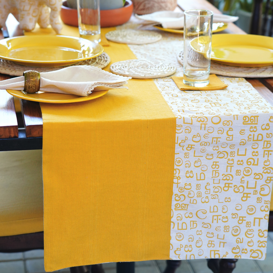 Yellow And White Akuru Handloom Table Runner | 8 Seater