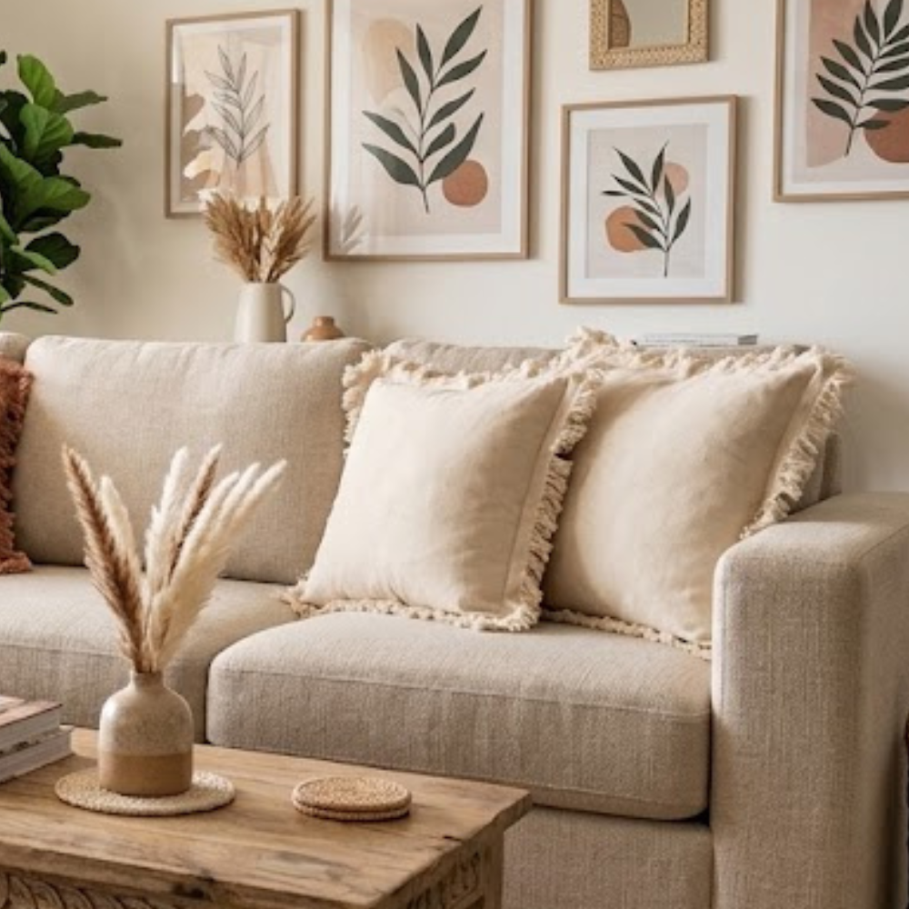 Off White Cushion Cover with Frill