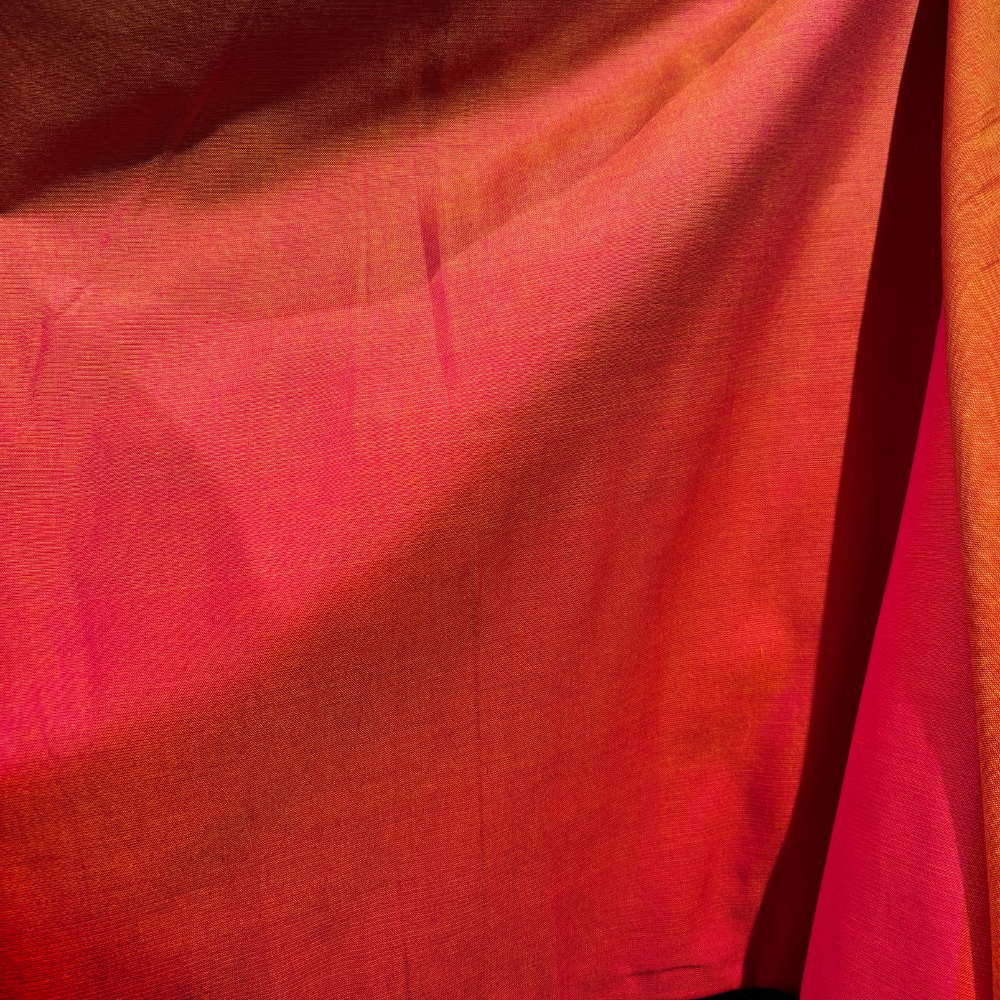 Pink , Red, Orange & Yellow Striped Handloom Cotton Saree with Tassels