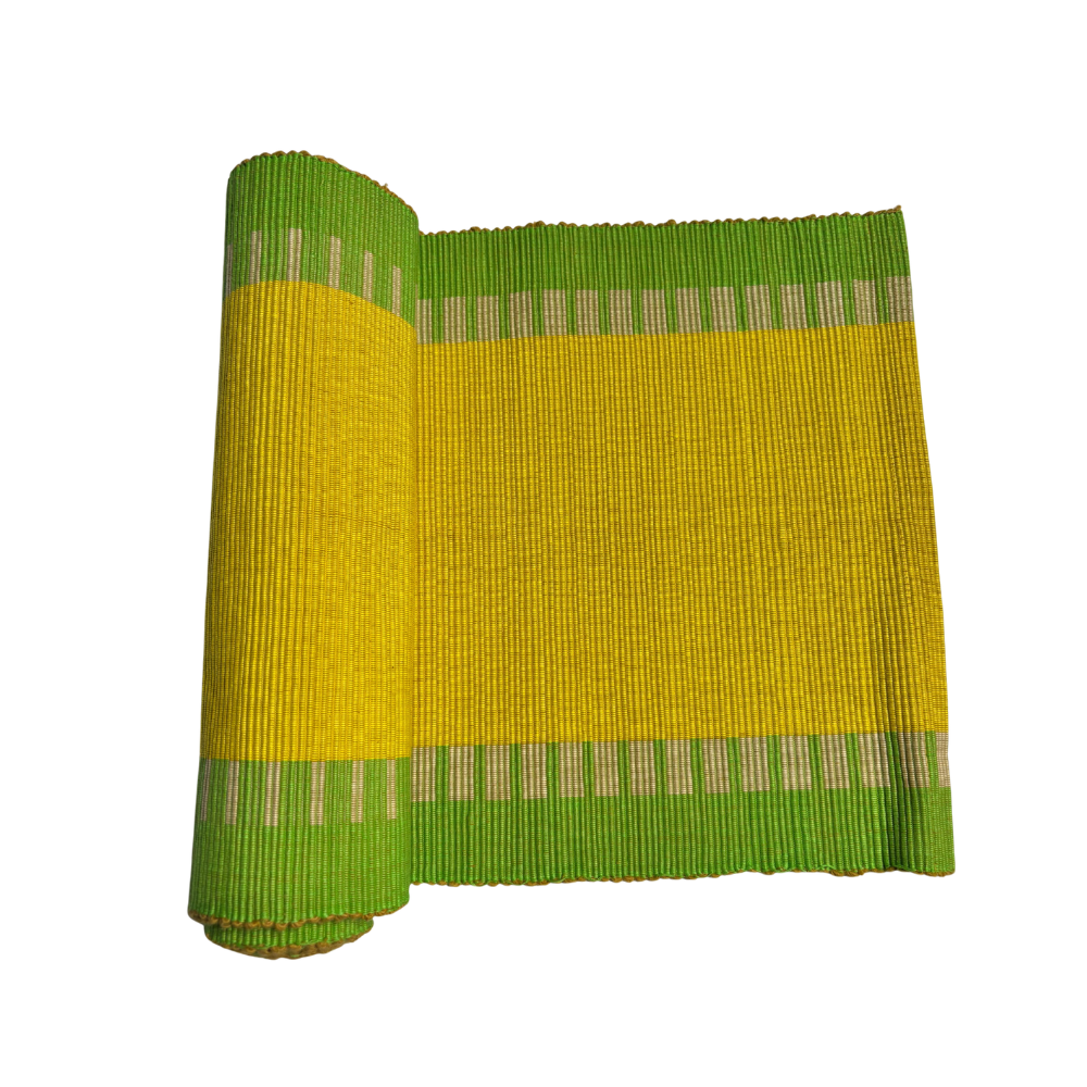 Green And Yellow Pattern Handloom Table Runner | 8 Seater