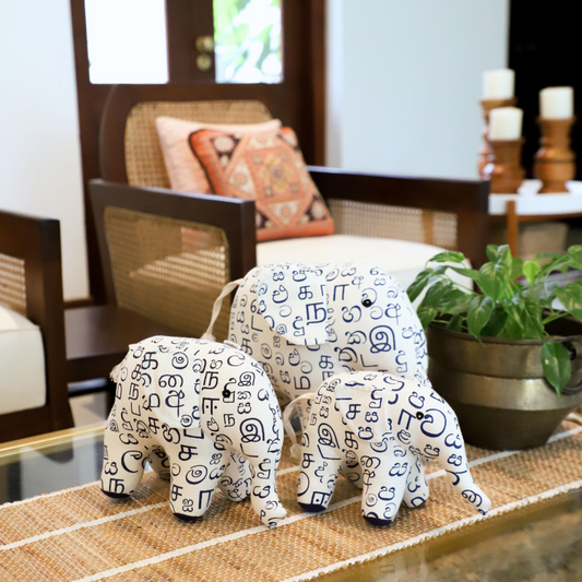 Alphabet Elephant Plush Toy – Sinhala & Tamil Letters | Medium Size | Handloom Cotton