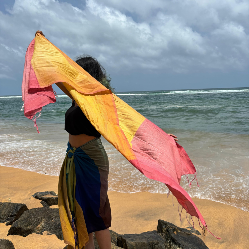 Light Pink And Mustard Cotton Handloom Shawl