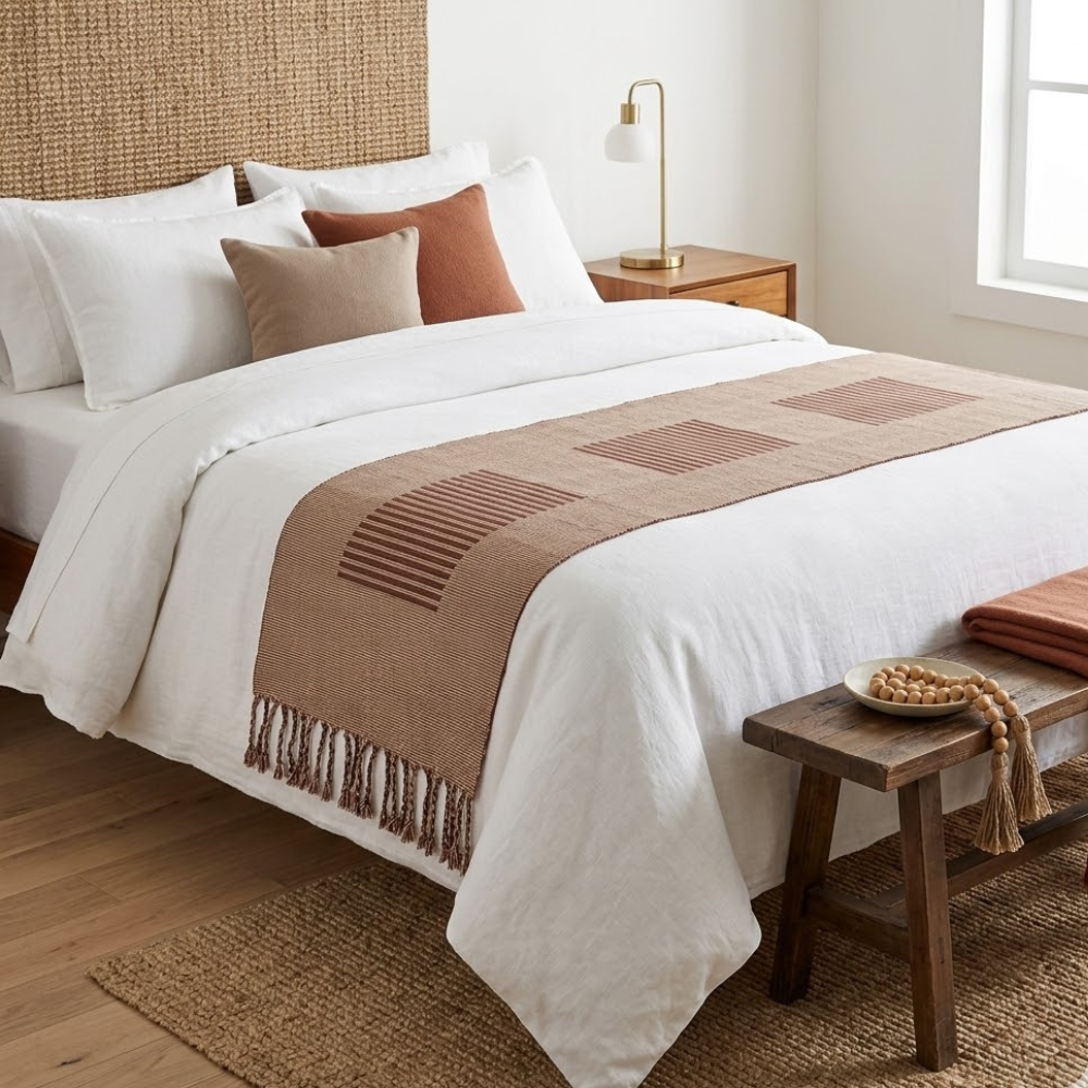 Brown Beige Bed Runner