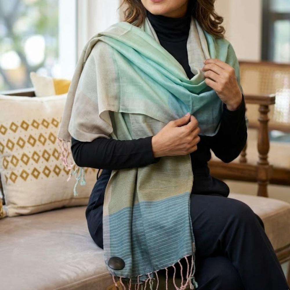 Green ,Ash ,Blue Mixed Shawl