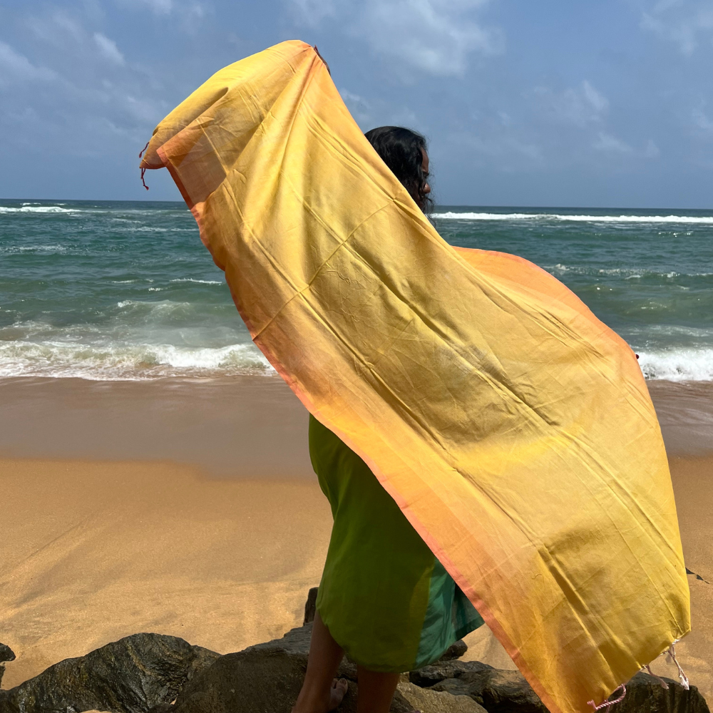 Yellow And Orange Cotton Handloom Shawl