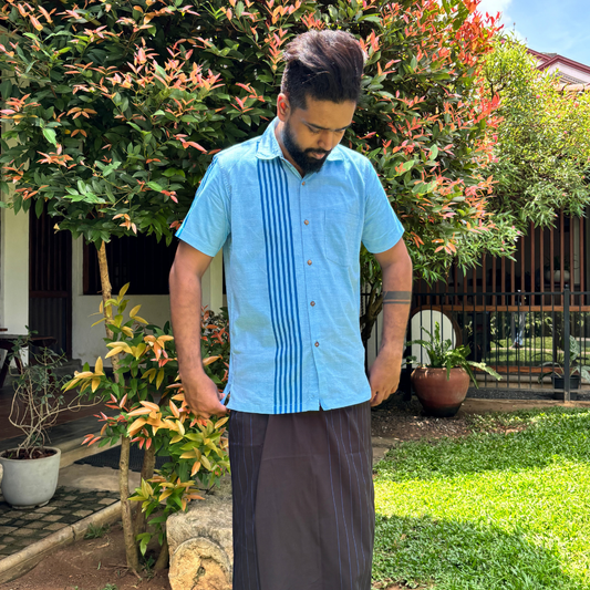 Light Blue And Dark Blue Striped Handloom Shirt |Medium Size