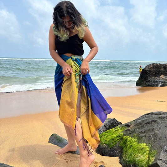 Blue & Mustard Cotton Handloom Beach Wrap