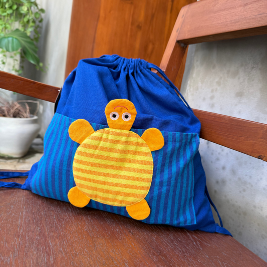Blue Turtle Handloom Drawstring Bag