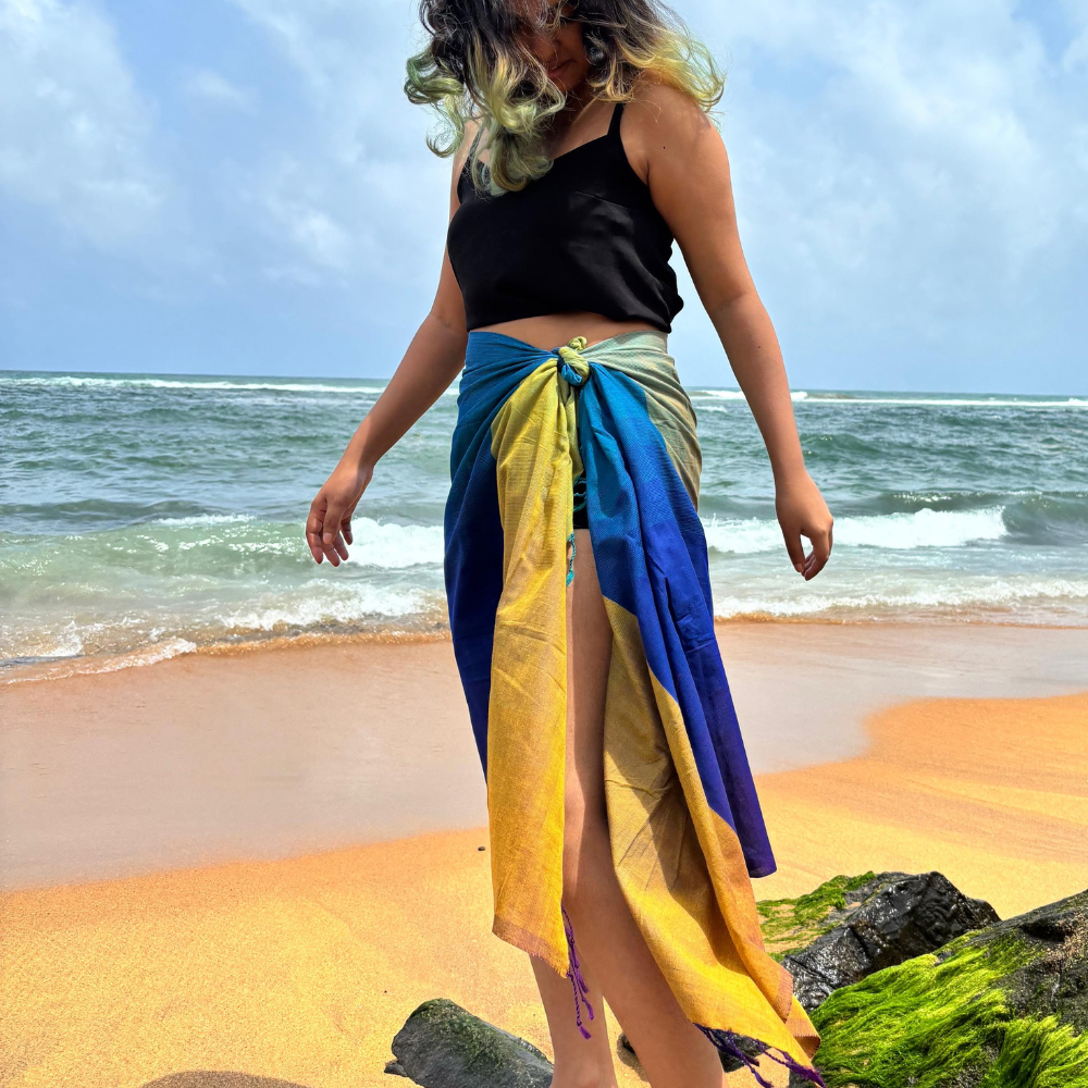 Blue & Mustard Cotton Handloom Beach Wrap