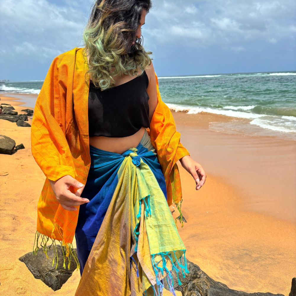 Blue & Mustard Cotton Handloom Beach Wrap