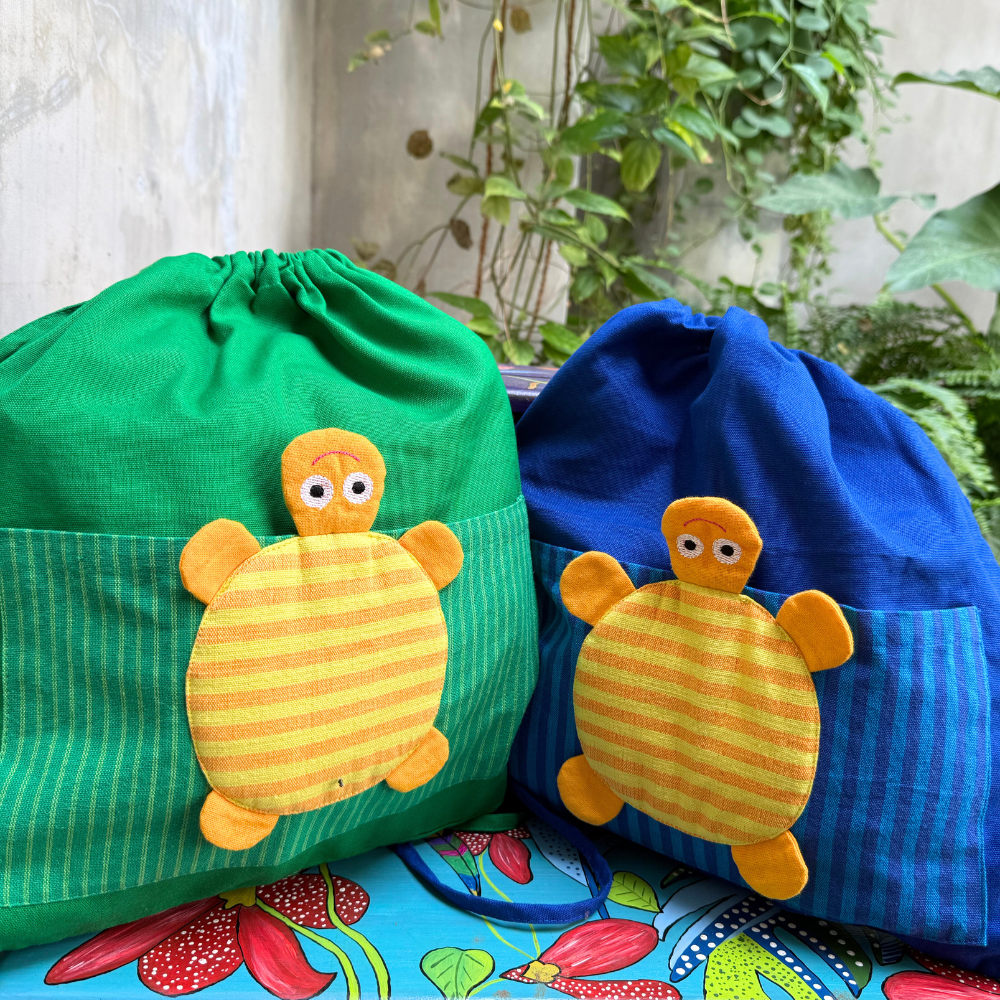 Green Turtle Handloom Drawstring Bag