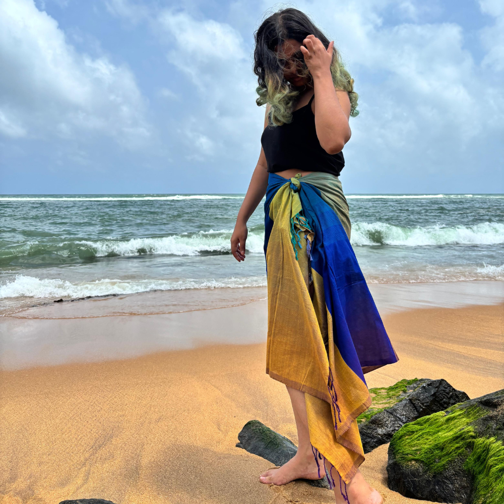 Blue & Mustard Cotton Handloom Beach Wrap