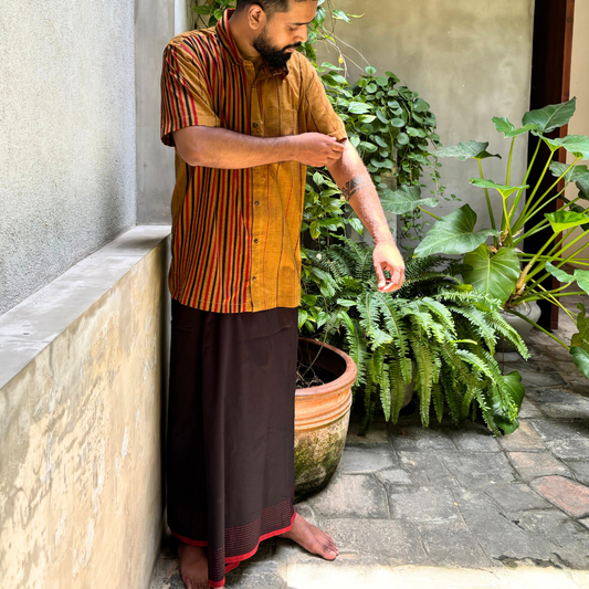 Black and Maroon Striped Handloom Sarong | Standard Size