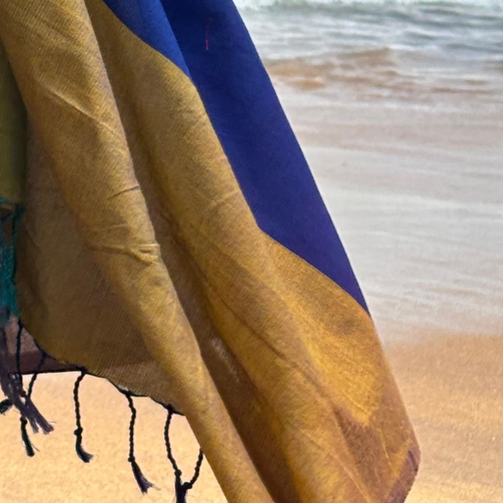 Blue & Mustard Cotton Handloom Beach Wrap